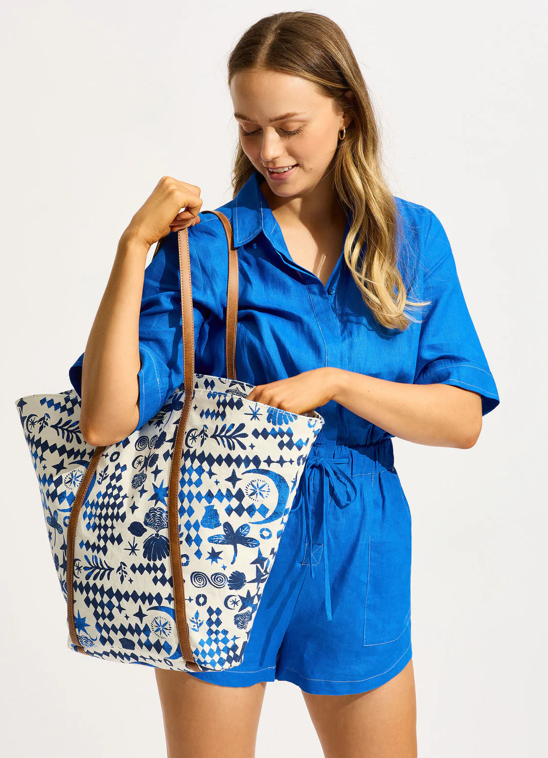 Seafolly Corfu Fan Tote Bag - Azure