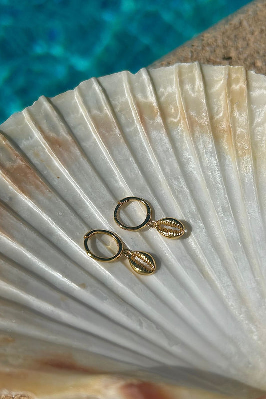 Cowrie Shell Huggie Earrings - Gold