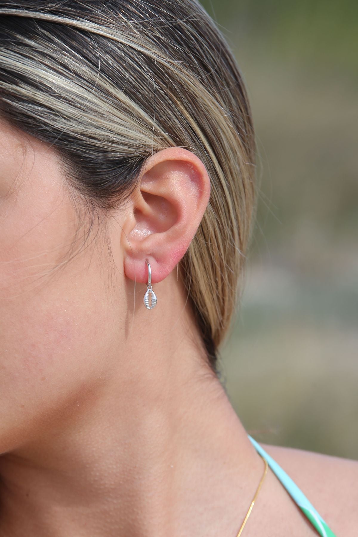Cowrie Shell Huggie Earrings - Silver
