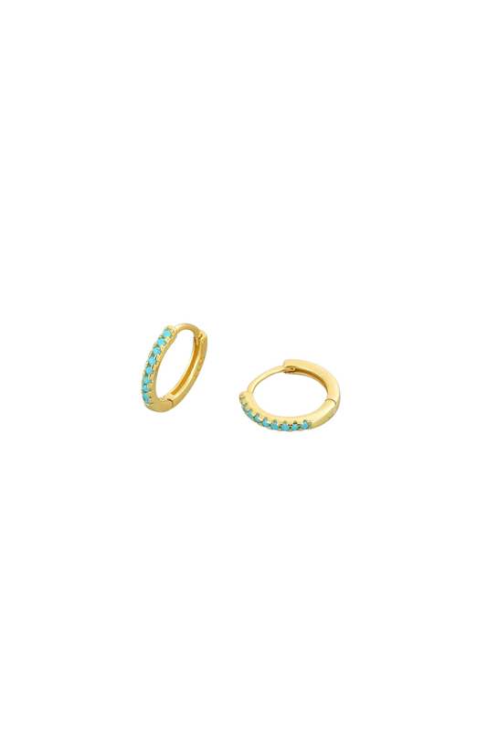 Aqua Huggie Hoop Earrings - Gold