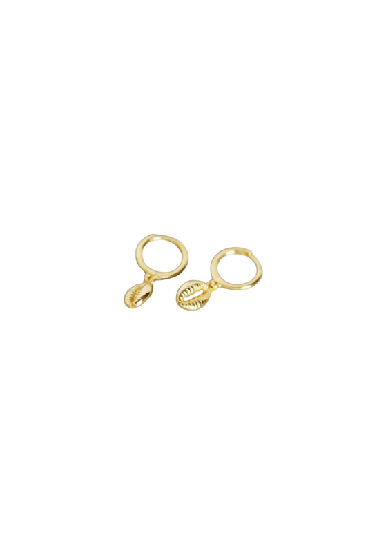 Cowrie Shell Huggie Earrings - Gold