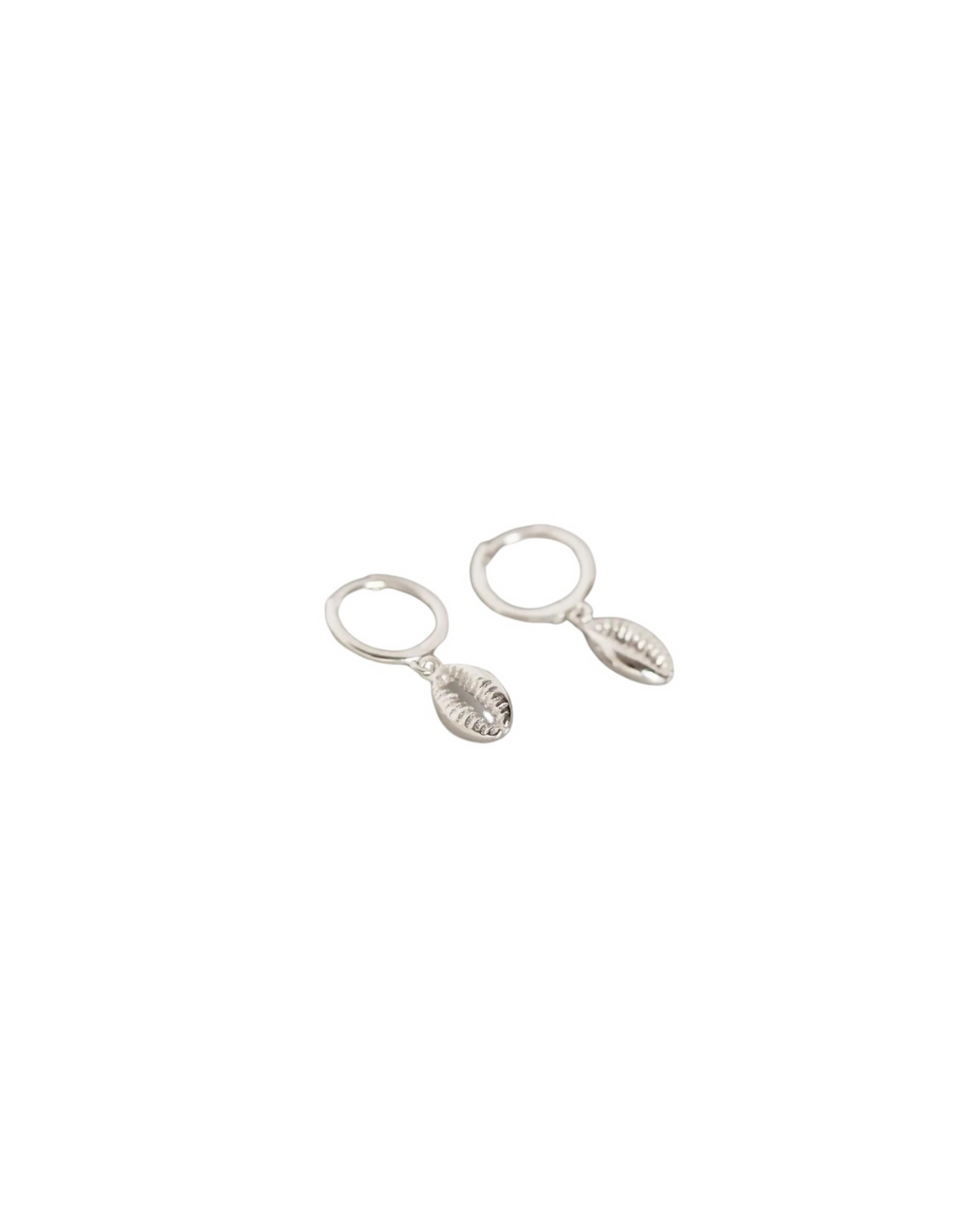 Cowrie Shell Huggie Earrings - Silver