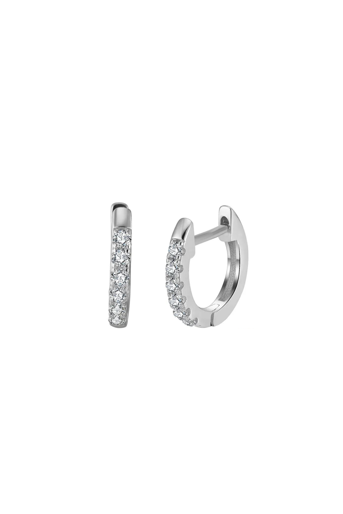 Pave Huggie Hoops - Silver